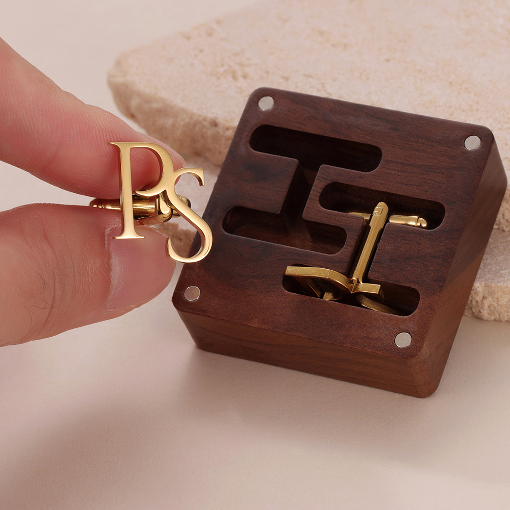 Men'S Groom - Stainless Steel Custom Cufflinks Personalized Letter