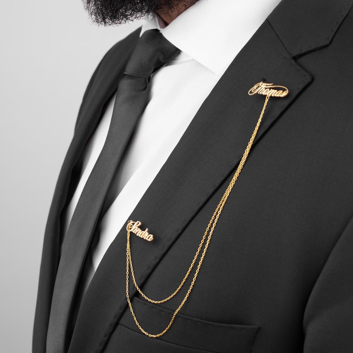 Men'S Groom - Custom Double Name Brooch Men Western-style