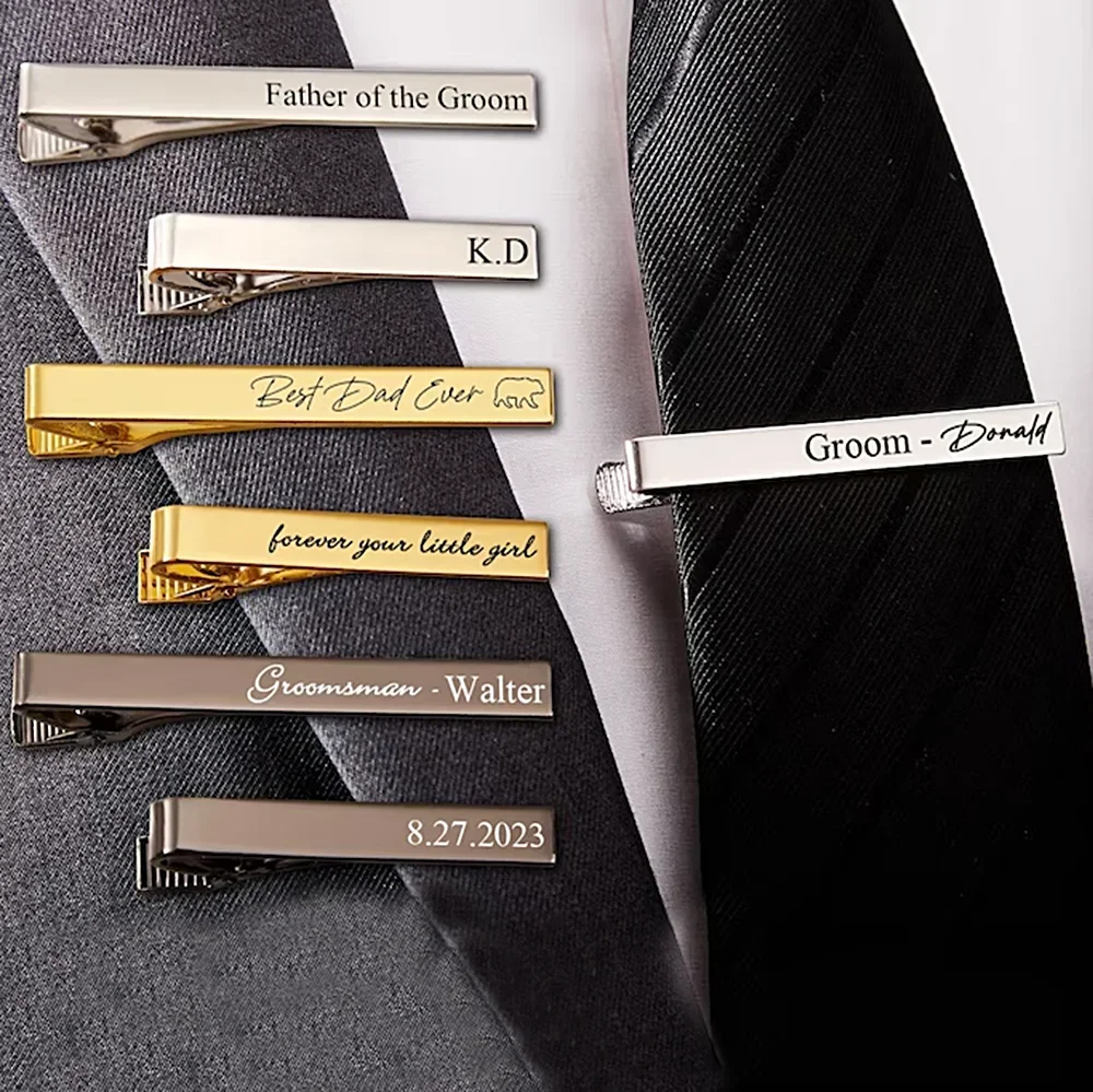 Men'S Groom - New Custom Carved Name Tie Clips